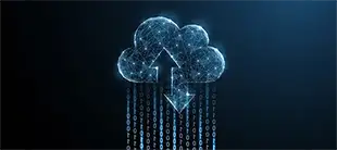 Digital cloud icon with data streams, representing the Cloud & DevOps course