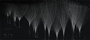 Abstract data trails on dark background, representing the Forecasting Technology Innovation course